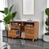 imageVINGLI Wood Mobile File Cabinet with 4 Drawers and Shelves Printer Stand with Open Storage Lockable Lateral Filing Cabinet for Home Office Assembly Required Light Beige Close to WhiteWalnut