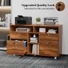 imageVINGLI Wood Mobile File Cabinet with 4 Drawers and Shelves Printer Stand with Open Storage Lockable Lateral Filing Cabinet for Home Office Assembly Required Light Beige Close to WhiteWalnut