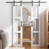 imageVINGLI 36in x 84in Glass Barn Door with 66ft Sliding Barn Door Hardware Kit ampampHandles PreDrilled Holes Easy Assembly Solid Wood Slab White Sliding Door Double 18quotx84quot Doors  66 Track Kit