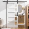 imageVINGLI 36in x 84in Glass Barn Door with 66ft Sliding Barn Door Hardware Kit ampampHandles PreDrilled Holes Easy Assembly Solid Wood Slab White Sliding Door