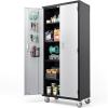 imageVINGLI 72 Tall Garage Storage Cabinet Metal Storage Cabinet with Wheels Locking Doors and Adjustable Shelves Black ampamp Silver 32W x 16D x 72HBlack  Silver