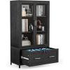 imageVINGLI Lateral File Cabinet with Glass Doors and Locking Drawer for Hanging File Folders Bookshelf with Adjustable Shelves for Home Office White 30W x 16D x 55HBlack