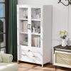 imageVINGLI Lateral File Cabinet with Glass Doors and Locking Drawer for Hanging File Folders Bookshelf with Adjustable Shelves for Home Office White 30W x 16D x 55HWhite