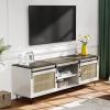 imageVINGLI Rattan TV Stand for TVs up to 75 Inch Farmhouse Boho Entertainment Center with Sliding Barn Door for Living Room White 70W x158D x236H