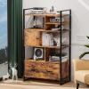 imageVINGLI Wood Lateral File Cabinet with Lock for Hanging Folders Labeled Rustic Brown File Cabinets for Home Office LetterLegal Filing Cabinet with Shelves and Geometric Bookcase 31W x 16D x 57H