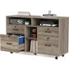 imageVINGLI Wood Mobile File Cabinet with 4 Drawers and Shelves Printer Stand with Open Storage Lockable Lateral Filing Cabinet for Home Office Assembly Required Light Beige Close to WhiteRustic Grey