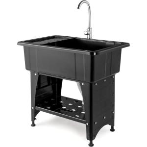 imageVINGLI 20Gallon Utility Sink Laundry Tub for Washing Room Freestanding Utility Sink with Stainless Steel Faucet 224quotD x 323quotW x 496quotHFaucet included WhiteBlack