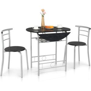 imageVINGLI 315quot Drop Leaf Dining Table 3 Pieces for Small SpaceSmall Kitchen Table Set for 2Round Folding Table with 2 Chairs for HomeKitchenApartmentWhiteampampOakSilverblack
