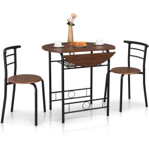 imageVINGLI 315quot Drop Leaf Dining Table 3 Pieces for Small SpaceSmall Kitchen Table Set for 2Round Folding Table with 2 Chairs for HomeKitchenApartmentWhiteampampOakBlackbrown