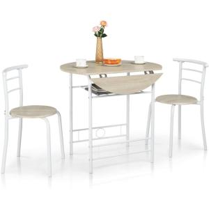 imageVINGLI 315quot Drop Leaf Dining Table 3 Pieces for Small SpaceSmall Kitchen Table Set for 2Round Folding Table with 2 Chairs for HomeKitchenApartmentWhiteampampOakWhiteoak