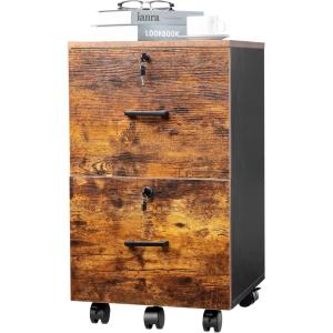 imageVINGLI 3Drawer File Cabinet with Lock Wood Rolling Filing Cabinets for Home Office Mobile Printer Stand Under Desk File Organizer for Letter Sized Files 26quot HCaster Included OakRustic Brown  Black