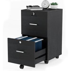 imageVINGLI 3Drawer File Cabinet with Lock Wood Rolling Filing Cabinets for Home Office Mobile Printer Stand Under Desk File Organizer for Letter Sized Files 26quot HCaster Included OakClassic Black