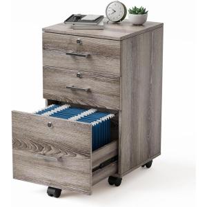 imageVINGLI 3Drawer File Cabinet with Lock Wood Rolling Filing Cabinets for Home Office Mobile Printer Stand Under Desk File Organizer for Letter Sized Files 26quot HCaster Included OakGray Oak
