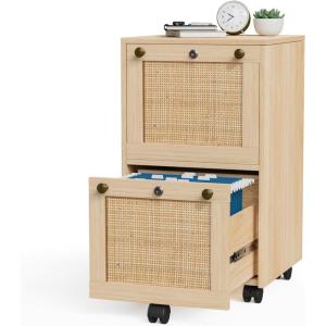 imageVINGLI 3Drawer File Cabinet with Lock Wood Rolling Filing Cabinets for Home Office Mobile Printer Stand Under Desk File Organizer for Letter Sized Files 26quot HCaster Included OakRattan Oak