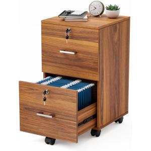 imageVINGLI 3Drawer File Cabinet with Lock Wood Rolling Filing Cabinets for Home Office Mobile Printer Stand Under Desk File Organizer for Letter Sized Files 26quot HCaster Included OakWalnut