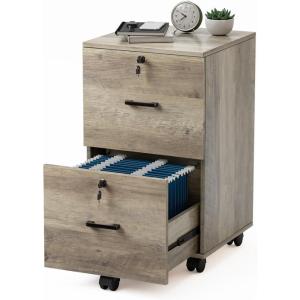 imageVINGLI 3Drawer File Cabinet with Lock Wood Rolling Filing Cabinets for Home Office Mobile Printer Stand Under Desk File Organizer for Letter Sized Files 26quot HCaster Included OakRustic Gray