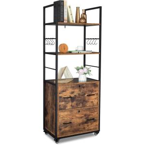 imageVINGLI 657quot H 2 Drawer File Cabinet with Lock FreestandingRolling File Cabinets for Home Office Wood File Cabinet with Shelves Compatible with Both Letter and Legal Size Folders Rustic BrownRustic Brown