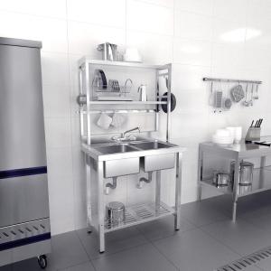 imageVINGLI 67quot 2Compartment Commercial Sink with Shelves Over ampamp Drying Rack Underneath 304 Stainless Steel Sink Double Basin with Drain for Restaurant Freestanding Utility Sink for Laundry Room Garage