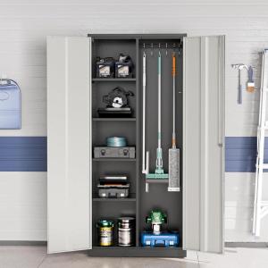 imageVINGLI 72 Tall Garage Storage Cabinet Metal Storage Cabinet with Wheels Locking Doors and Adjustable Shelves Black ampamp Silver 32W x 16D x 72HBlack  Gray
