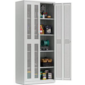 imageVINGLI 72 Tall Garage Storage Cabinet Metal Storage Cabinet with Wheels Locking Doors and Adjustable Shelves Black ampamp Silver 32W x 16D x 72HGrey