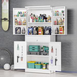 imageVINGLI 72 Tall Garage Storage Cabinet Metal Storage Cabinet with Wheels Locking Doors and Adjustable Shelves Black ampamp Silver 32W x 16D x 72HWhite