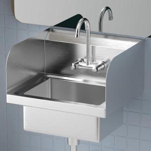 imageVINGLI Commercial Hand Wash Sink Stainless Steel BarPrep with Side Splash Guard Wall Mount Utility Sink with Faucet Heavy Duty Washing Basin for Restaurant Home Kitchen 17W x 15D x 14H