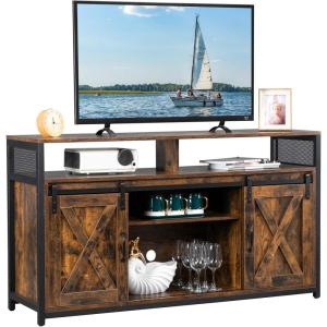 imageVINGLI Farmhouse TV Stand with Sliding Barn Doors for 65 Inch TV Flat Screen Rustic Entertainment Center Media Console Table Cabinet wAdjustable Shelves Rustic Brown