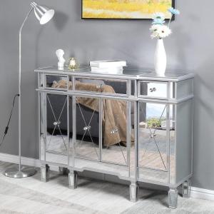 imageVINGLI Mirrored Console Table Modern Buffet CabinetSideboardTV Stand with 3 Drawers and 4 Doors Silver 48quot L x 14quot W x 36quot H