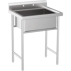imageVINGLI Upgraded 28quot Free Standing 304 Stainless Steel Utility Sinks for Laundry Room with Backsplash Industrial Garage Sink Commercial Sink for Restaurant Workshop  28quot W x 24quot D x 402quot Hsilver 1