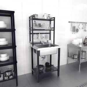 imageVINGLI Upgraded 28quot Free Standing 304 Stainless Steel Utility Sinks for Laundry Room with Backsplash Industrial Garage Sink Commercial Sink for Restaurant Workshop  28quot W x 24quot D x 402quot Hsilver and black 2