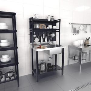 imageVINGLI Upgraded 28quot Free Standing 304 Stainless Steel Utility Sinks for Laundry Room with Backsplash Industrial Garage Sink Commercial Sink for Restaurant Workshop  28quot W x 24quot D x 402quot Hsilver and black 1