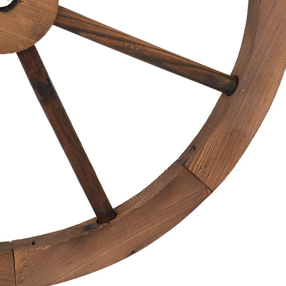 imageVINGLI 24quot Decorative Wooden Wheel Set of 2 Vintage Old Western Style Wall Hanging Wood Wagon Wheel for Bar Garage Patio Carbonized Solid Fir Wood24