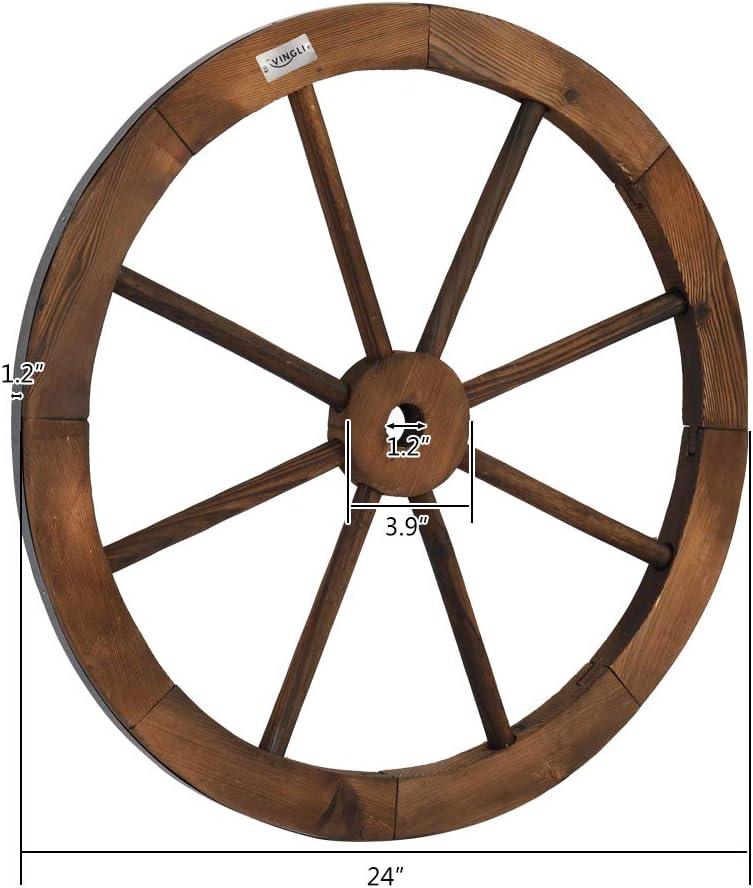 imageVINGLI 24quot Decorative Wooden Wheel Set of 2 Vintage Old Western Style Wall Hanging Wood Wagon Wheel for Bar Garage Patio Carbonized Solid Fir Wood24
