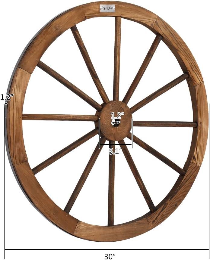 imageVINGLI 24quot Decorative Wooden Wheel Set of 2 Vintage Old Western Style Wall Hanging Wood Wagon Wheel for Bar Garage Patio Carbonized Solid Fir Wood30