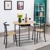 imageVINGLI 3 Piece Dining SetSmall Kitchen Table Set for 2Breakfast Table SetKitchen Wooden Table and 2 Chairs for Small SpaceDining RoomApartmentMetal FrameWine RackWhiteampampWarm OakBlacknatural