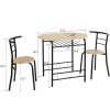 imageVINGLI 3 Piece Dining SetSmall Kitchen Table Set for 2Breakfast Table SetKitchen Wooden Table and 2 Chairs for Small SpaceDining RoomApartmentMetal FrameWine RackWhiteampampWarm OakBlacknatural