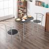 imageVINGLI 3 Piece Dining SetSmall Kitchen Table Set for 2Breakfast Table SetKitchen Wooden Table and 2 Chairs for Small SpaceDining RoomApartmentMetal FrameWine RackWhiteampampWarm OakSliverblack