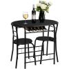 imageVINGLI 3 Piece Dining SetSmall Kitchen Table Set for 2Breakfast Table SetKitchen Wooden Table and 2 Chairs for Small SpaceDining RoomApartmentMetal FrameWine RackWhiteampampWarm OakBlack