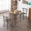 imageVINGLI 3 Piece Dining SetSmall Kitchen Table Set for 2Breakfast Table SetKitchen Wooden Table and 2 Chairs for Small SpaceDining RoomApartmentMetal FrameWine RackWhiteampampWarm OakRustic