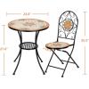 imageVINGLI 3 Pieces Garden Patio Mosaic Table Outdoor Bistro Set with Folding ChairsBlack Iron Frame