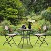 imageVINGLI 3 Pieces Garden Patio Mosaic Table Outdoor Bistro Set with Folding ChairsBlack Iron Frame