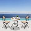 imageVINGLI 3 Pieces Garden Patio Mosaic Table Outdoor Bistro Set with Folding ChairsBlack Iron Frame