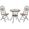 imageVINGLI 3 Pieces Garden Patio Mosaic Table Outdoor Bistro Set with Folding ChairsBlack Iron Frame
