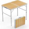 imageVINGLI 3FT Small Camping Table Adjustable Height Aluminum Folding Table for Picnic Party BBQ Plastic RV Suitcase Table Portable Lightweight Fold Up Utility Outdoor Tables with Carrying Handle Natural