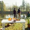 imageVINGLI 3FT Small Camping Table Adjustable Height Aluminum Folding Table for Picnic Party BBQ Plastic RV Suitcase Table Portable Lightweight Fold Up Utility Outdoor Tables with Carrying Handle White
