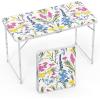 imageVINGLI 3FT Small Camping Table Adjustable Height Aluminum Folding Table for Picnic Party BBQ Plastic RV Suitcase Table Portable Lightweight Fold Up Utility Outdoor Tables with Carrying Handle Flower