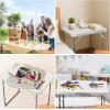 imageVINGLI 3FT Small Camping Table Adjustable Height Aluminum Folding Table for Picnic Party BBQ Plastic RV Suitcase Table Portable Lightweight Fold Up Utility Outdoor Tables with Carrying Handle White