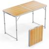 imageVINGLI 3FT Small Camping Table Adjustable Height Aluminum Folding Table for Picnic Party BBQ Plastic RV Suitcase Table Portable Lightweight Fold Up Utility Outdoor Tables with Carrying Handle Natural