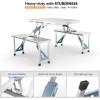 imageVINGLI 4Ft Folding Camping Picnic Table with SeatsUmbrella Hole265 Lbs Support That Lightweight and Fold Up Card Suitcase Table Aluminum Alloy Frame RV Tabletop with Soft HandlWhite