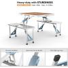 imageVINGLI 4Ft Folding Camping Picnic Table with SeatsUmbrella Hole265 Lbs Support That Lightweight and Fold Up Card Suitcase Table Aluminum Alloy Frame RV Tabletop with Soft HandlWood Grain